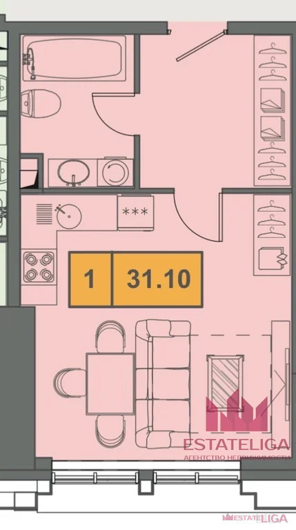 Продается 1-комнатная квартира, площадью 31.10 кв.м. Москва, улица Новодмитровская, дом 2к7