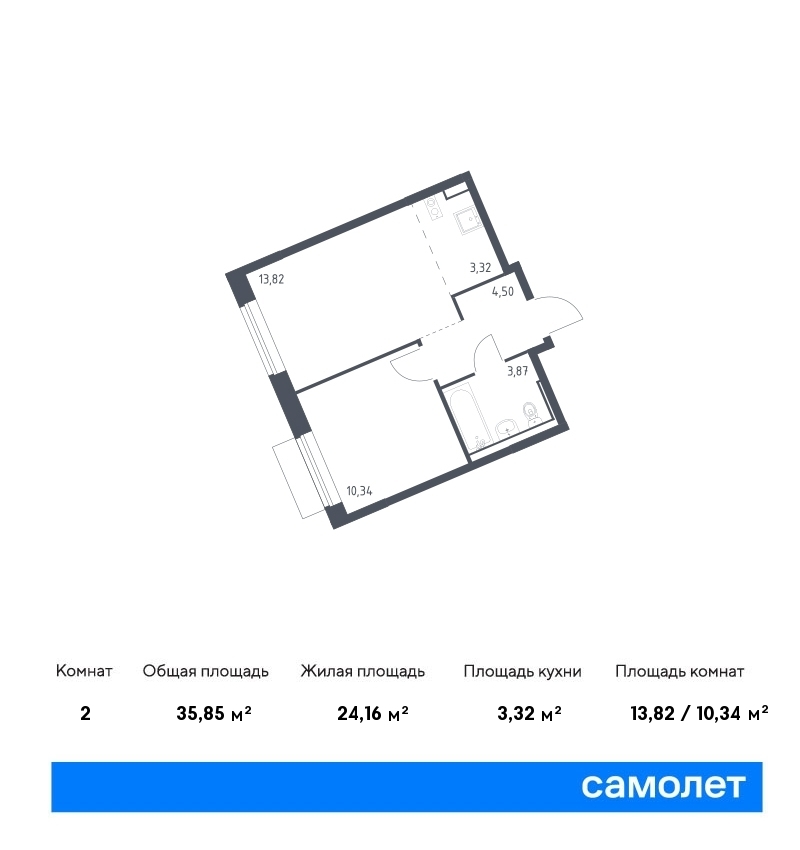 Продается 2-комнатная квартира, площадью 35.90 кв.м. Москва, Ленинградское шоссе, дом к1