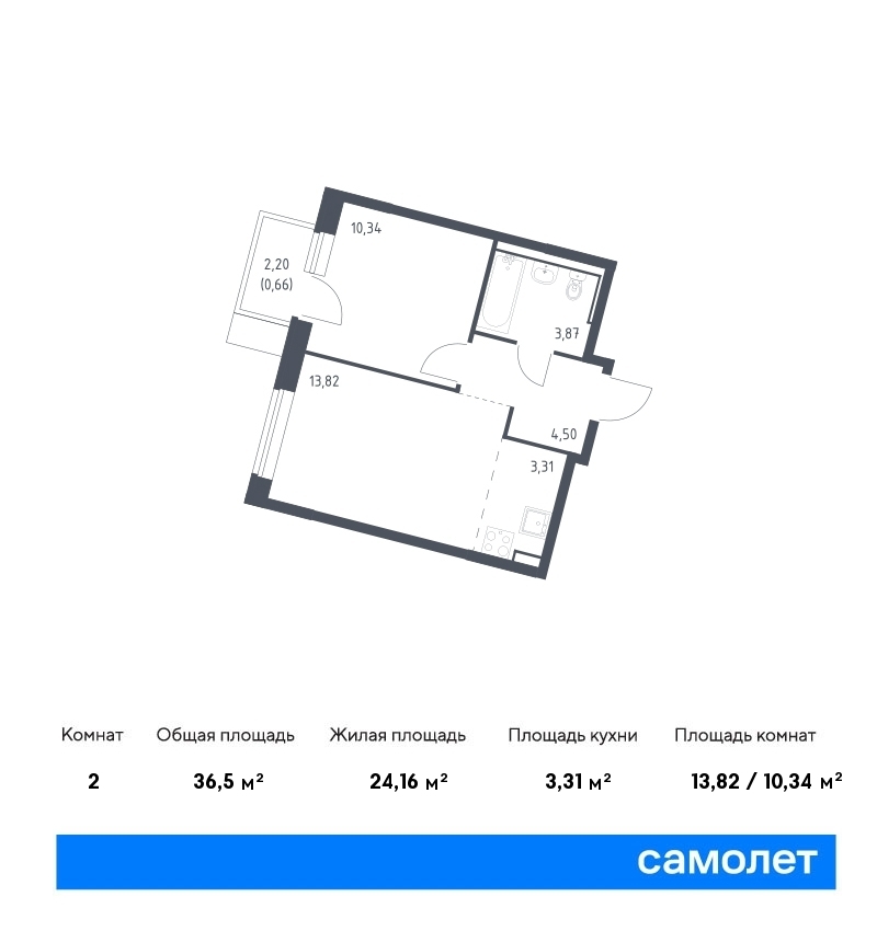 Продается 2-комнатная квартира, площадью 36.50 кв.м. Москва, Ленинградское шоссе, дом к1