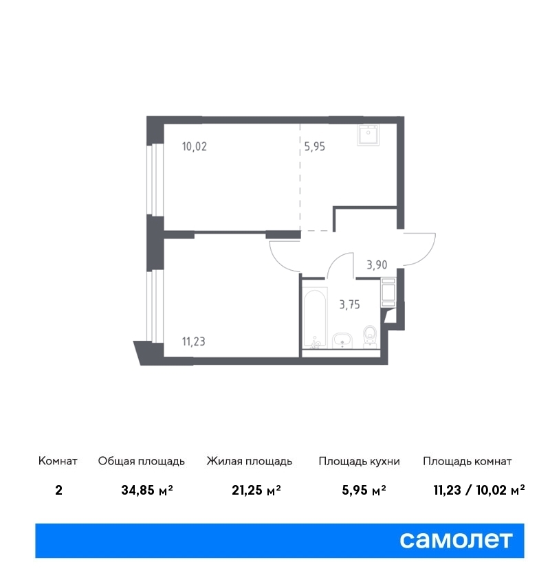 Продается 2-комнатная квартира, площадью 34.90 кв.м. Московская область, Одинцовский район, село Лайково, дом 61