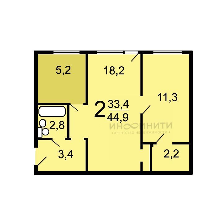 Продается 2-комнатная квартира, площадью 44.50 кв.м. Москва, улица Академика Ильюшина, дом 14