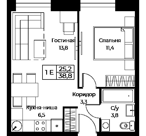 Продается 1-комнатная квартира, площадью 38.80 кв.м. Москва, улица Наметкина, дом 10Д