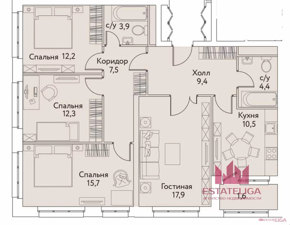 Продается 4-комнатная квартира, площадью 96.00 кв.м. Москва, улица Лобачевского, дом 124 к.2