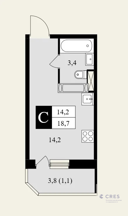 Продается 1-комнатная квартира, площадью 18.70 кв.м. Московская область, Подольск городской округ, город Подольск, улица Школьная, дом 43