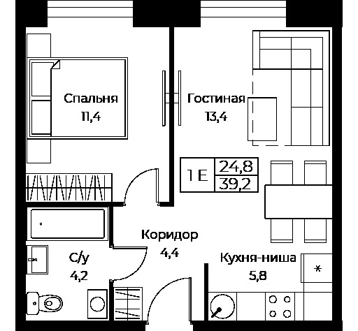 Продается 1-комнатная квартира, площадью 39.20 кв.м. Москва, улица Наметкина, дом 10Д