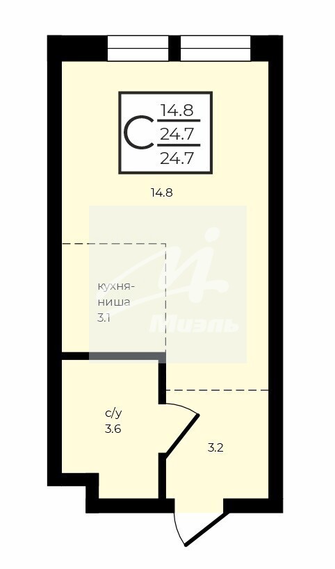 Продается 1-комнатная квартира, площадью 24.60 кв.м. Москва, улица Новоостаповская, дом 20