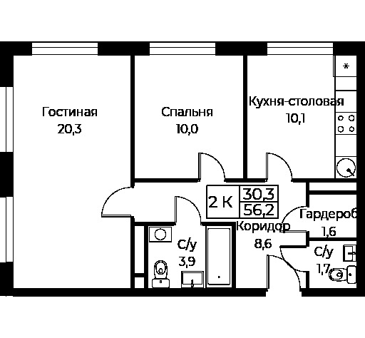 Продается 2-комнатная квартира, площадью 56.20 кв.м. Москва, улица Наметкина, дом 10Д