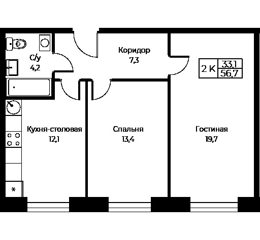 Продается 2-комнатная квартира, площадью 56.70 кв.м. Москва, улица Наметкина, дом 10Д