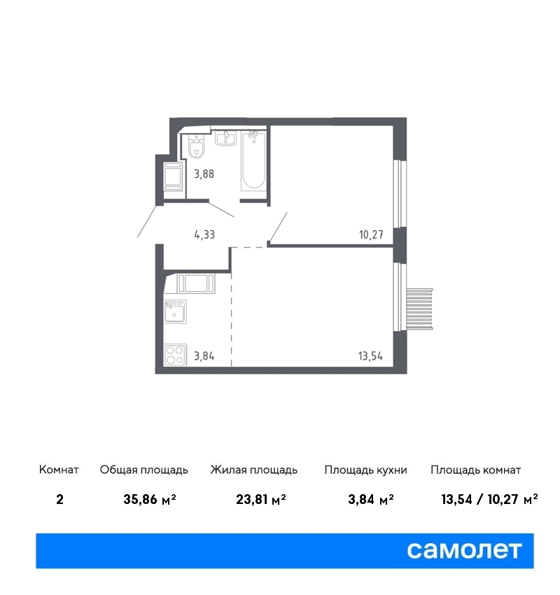 Продается 2-комнатная квартира, площадью 35.90 кв.м. Москва, Ленинградское шоссе, дом к1