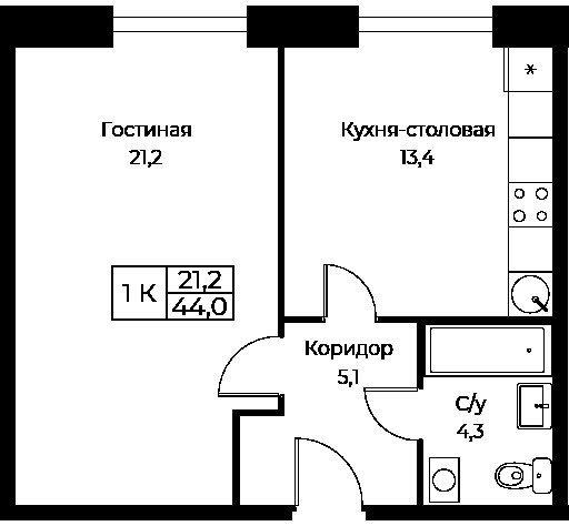 Продается 1-комнатная квартира, площадью 44.00 кв.м. Москва, улица Наметкина, дом 10Д