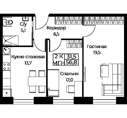 Продается 2-комнатная квартира, площадью 56.80 кв.м. Москва, улица Наметкина, дом 10Д