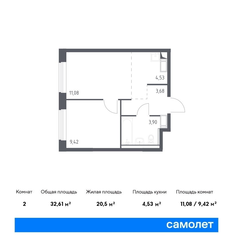 Продается 2-комнатная квартира, площадью 32.60 кв.м. Московская область, Одинцовский район, село Лайково, дом 62