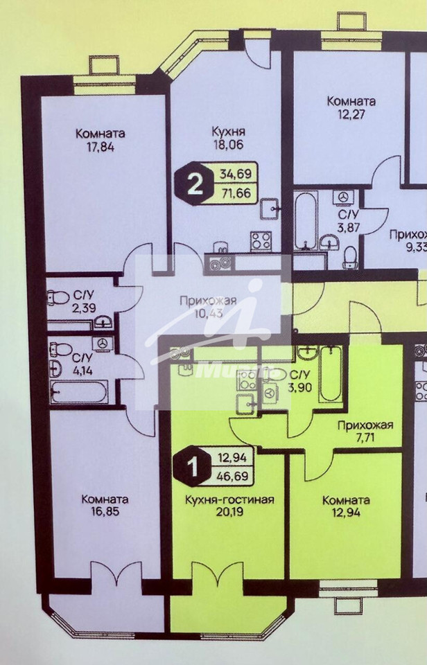 Продается 2-комнатная квартира, площадью 71.70 кв.м. Московская область, Дмитровский городской округ, село Озерецкое, Радости бульвар, дом 14