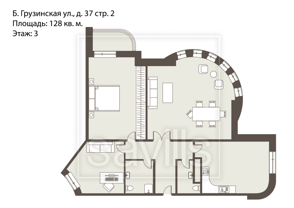 Продается 3-комнатная квартира, площадью 128.00 кв.м. Москва, улица Малая Грузинская, дом 37стр2
