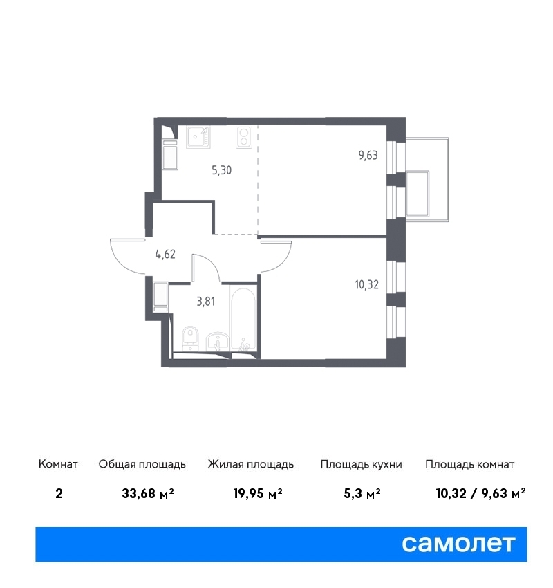 Продается 2-комнатная квартира, площадью 33.70 кв.м. Московская область, Ленинский район, деревня Коробово, дом к3.2