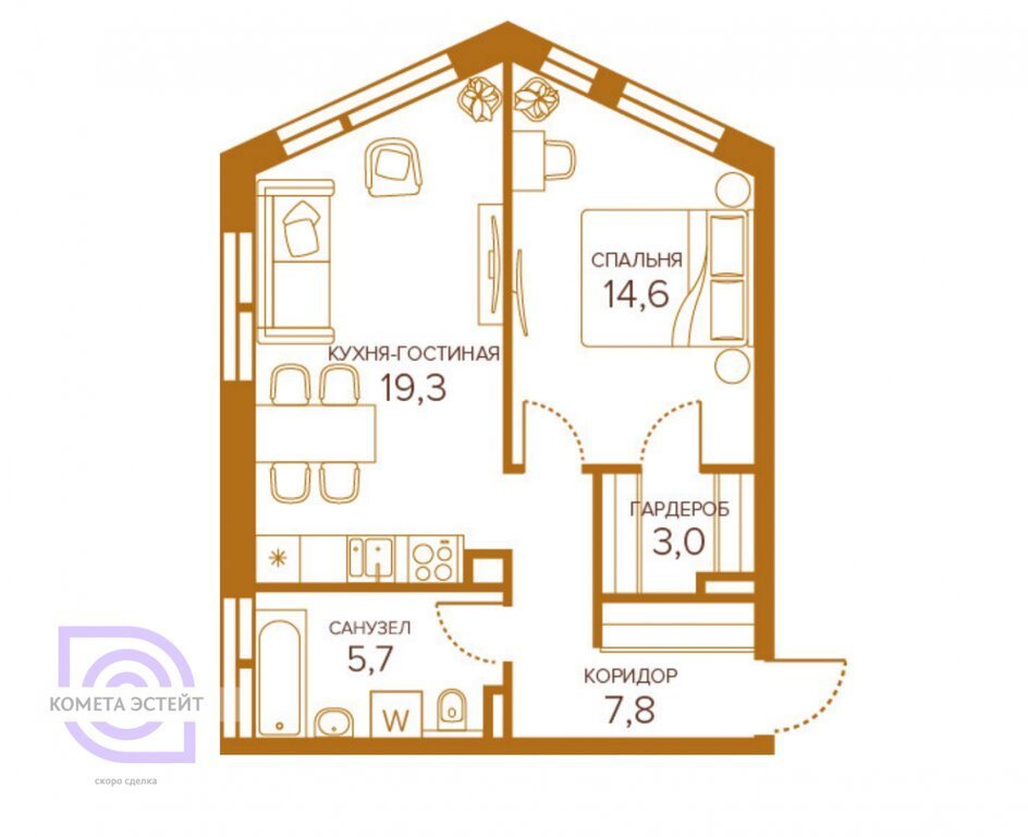 Продается 1-комнатная квартира, площадью 50.40 кв.м. Москва, улица Сосинская