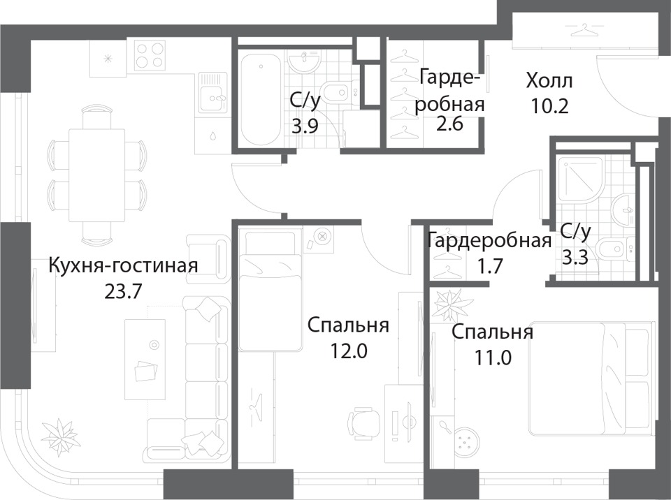 Продается 2-комнатная квартира, площадью 68.10 кв.м. Москва, улица Автозаводская, дом 23стр184