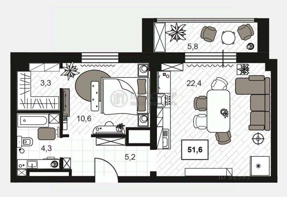 Продается 2-комнатная квартира, площадью 51.60 кв.м. Москва, переулок Большой Строченовский, дом 9