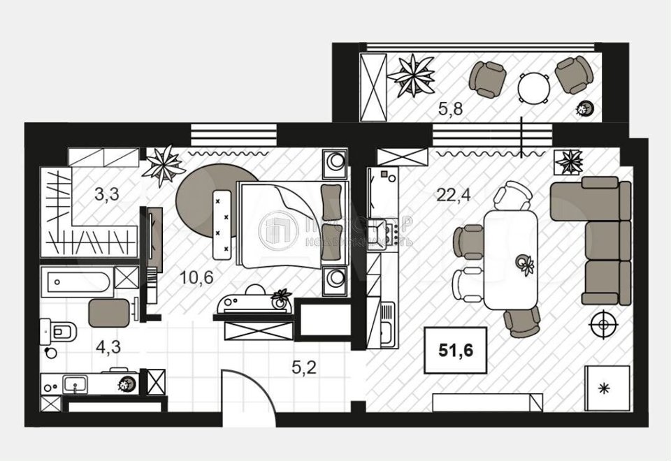 Продается 2-комнатная квартира, площадью 51.60 кв.м. Москва, переулок Большой Строченовский, дом 9