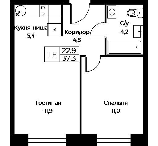 Продается 1-комнатная квартира, площадью 37.30 кв.м. Москва, улица Наметкина, дом 10Д