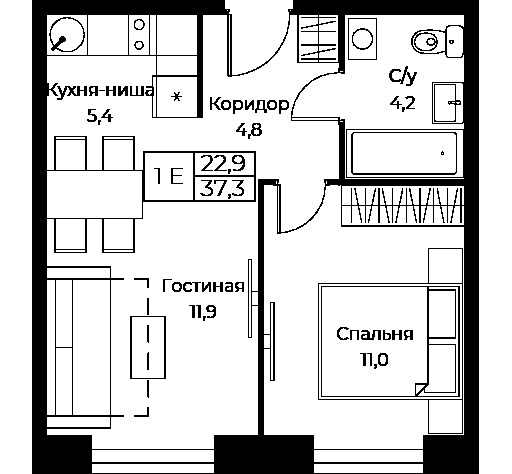 Продается 1-комнатная квартира, площадью 37.30 кв.м. Москва, улица Наметкина, дом 10Д