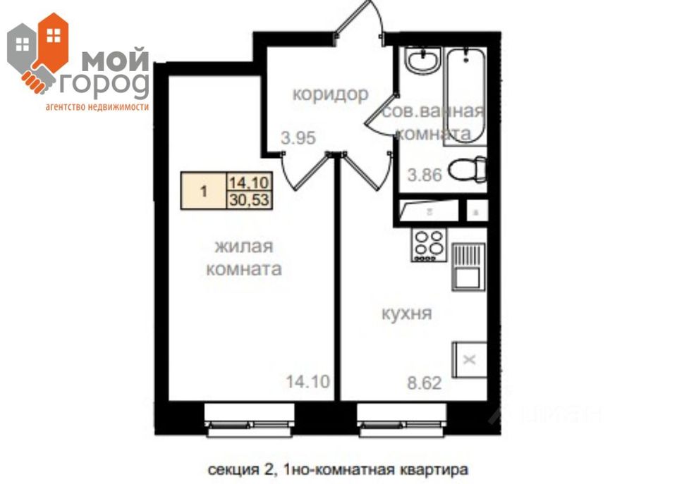 Продается 1-комнатная квартира, площадью 35.00 кв.м. Московская область, Одинцовский район, город Звенигород, улица Пролетарская, дом 53