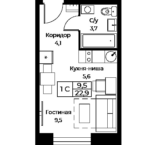 Продается 1-комнатная квартира, площадью 22.90 кв.м. Москва, улица Наметкина, дом 10Д