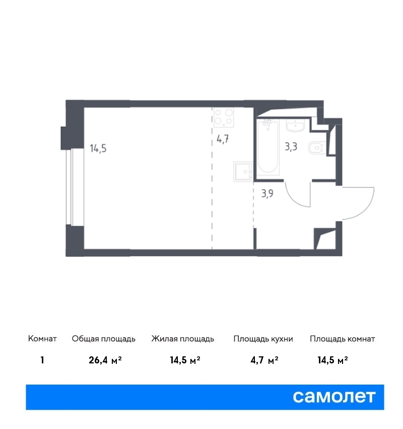 Продается 1-комнатная квартира, площадью 26.40 кв.м. Москва, улица Верейская