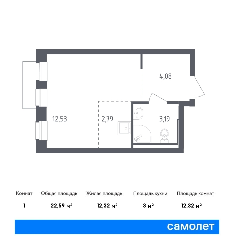 Продается 1-комнатная квартира, площадью 22.60 кв.м. Московская область, Одинцовский район, село Лайково, дом 59