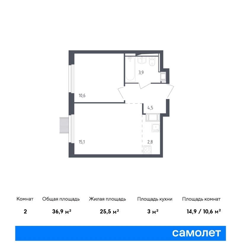 Продается 2-комнатная квартира, площадью 36.90 кв.м. Московская область, Мытищи городской округ, город Мытищи, переулок 1-й Стрелковый, дом к4.2