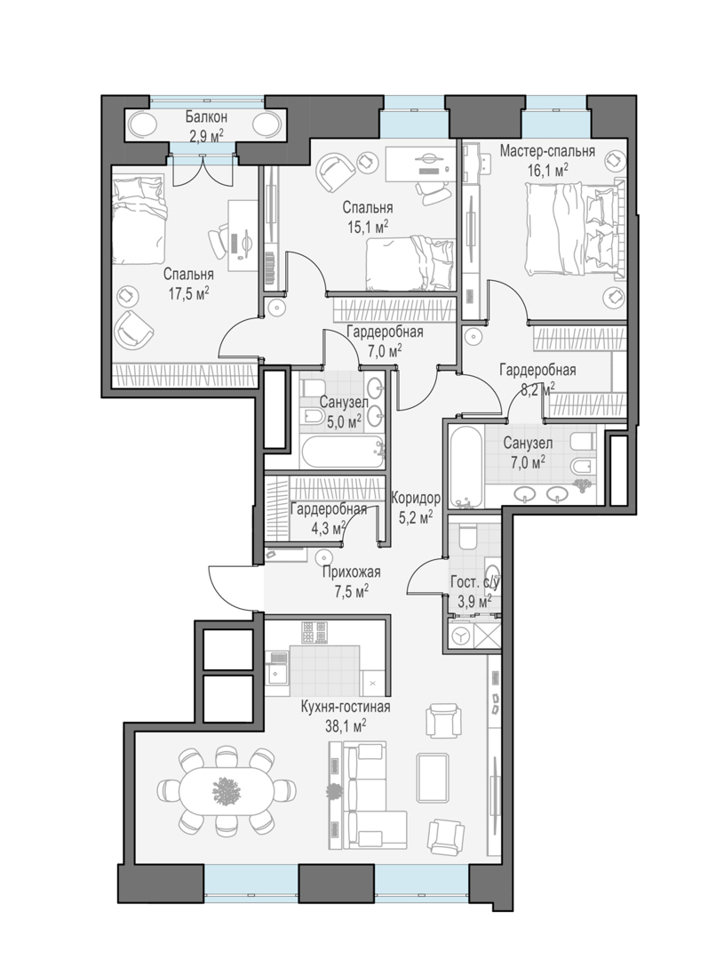 Продается 5-комнатная квартира, площадью 137.10 кв.м. Москва, переулок Потаповский, дом 5стр4