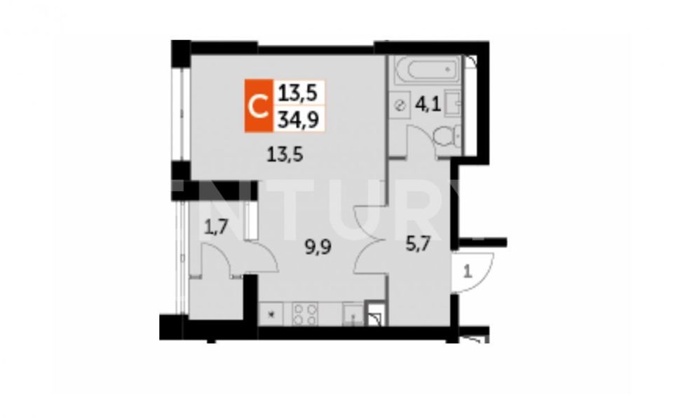 Продается 1-комнатная квартира, площадью 34.90 кв.м. Москва, проезд Строительный, дом 9стр31