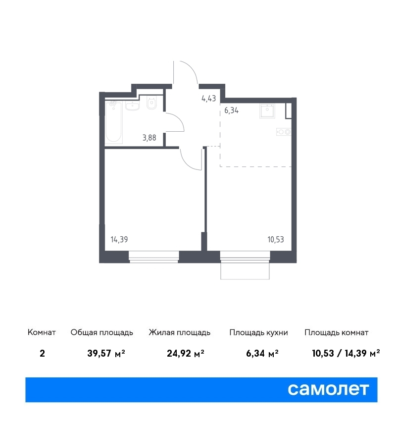 Продается 2-комнатная квартира, площадью 39.60 кв.м. Москва, улица Донецкая, дом вл. 30