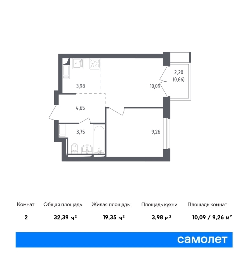 Продается 2-комнатная квартира, площадью 32.40 кв.м. 