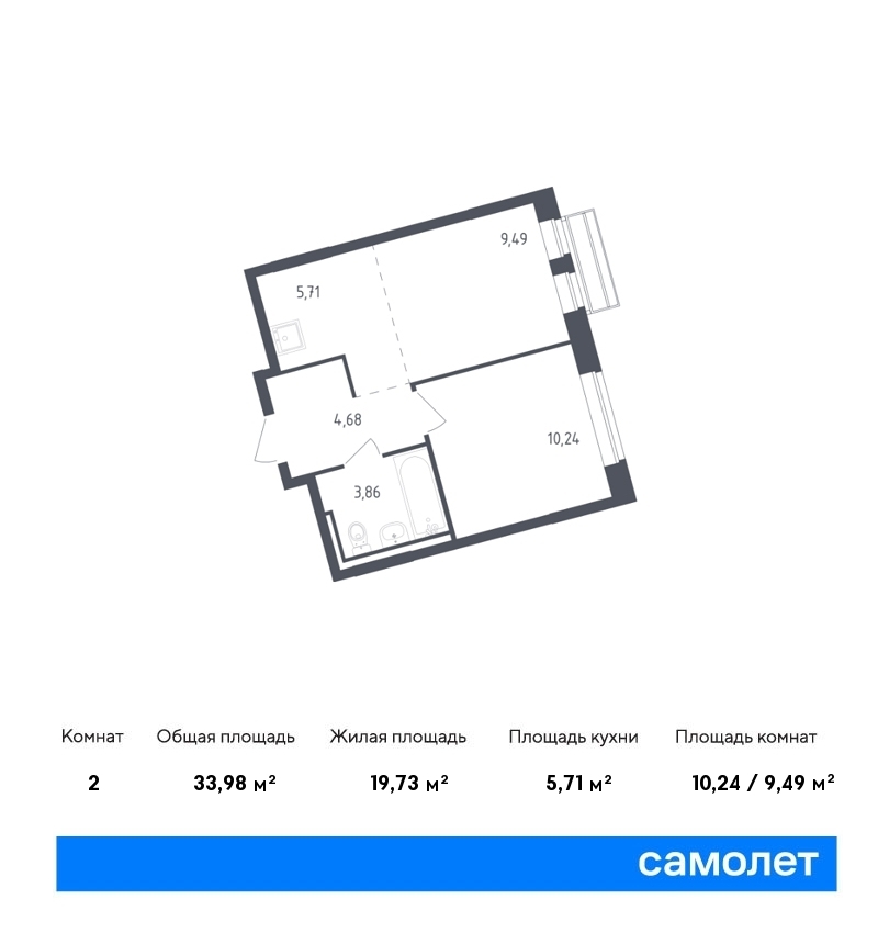 Продается 2-комнатная квартира, площадью 34.00 кв.м. Московская область, Одинцовский район, село Лайково, дом 58