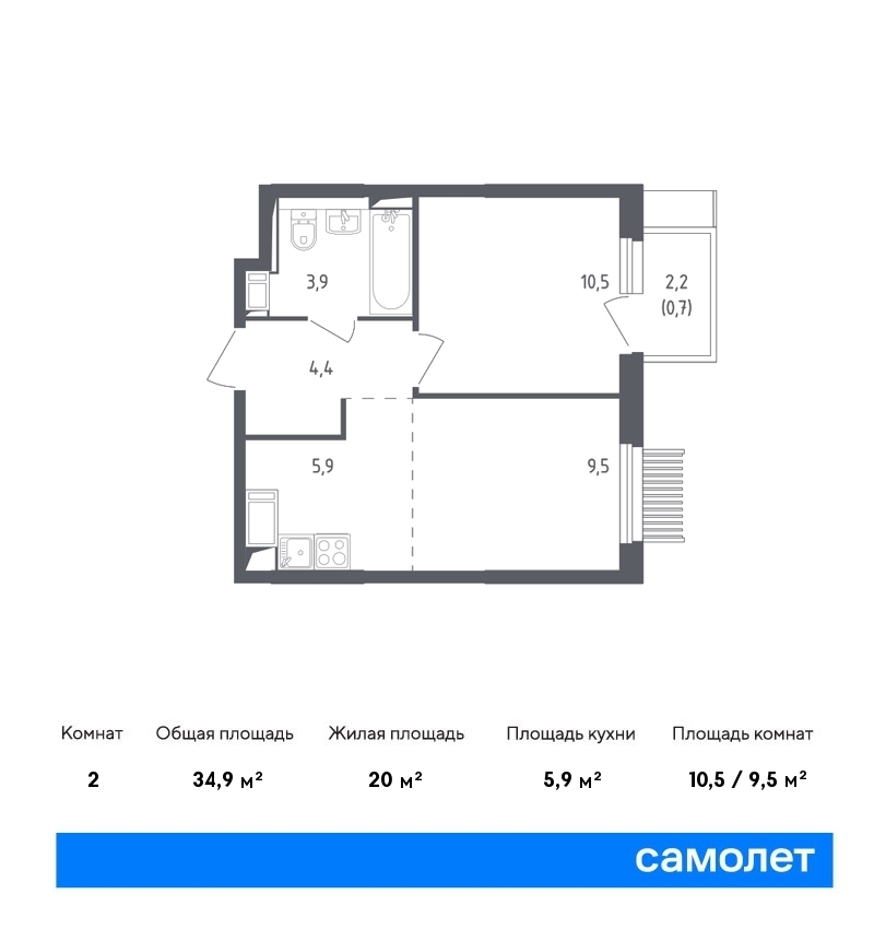 Продается 2-комнатная квартира, площадью 34.90 кв.м. Московская область, Мытищи городской округ, город Мытищи, переулок 1-й Стрелковый, дом к4