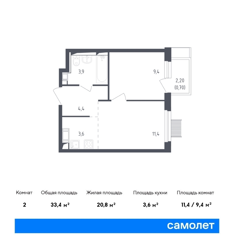 Продается 2-комнатная квартира, площадью 33.40 кв.м. Московская область, Мытищи городской округ, город Мытищи, переулок 1-й Стрелковый, дом к4.2