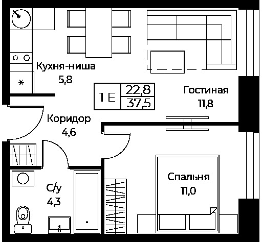 Продается 1-комнатная квартира, площадью 37.50 кв.м. Москва, улица Наметкина, дом 10Д