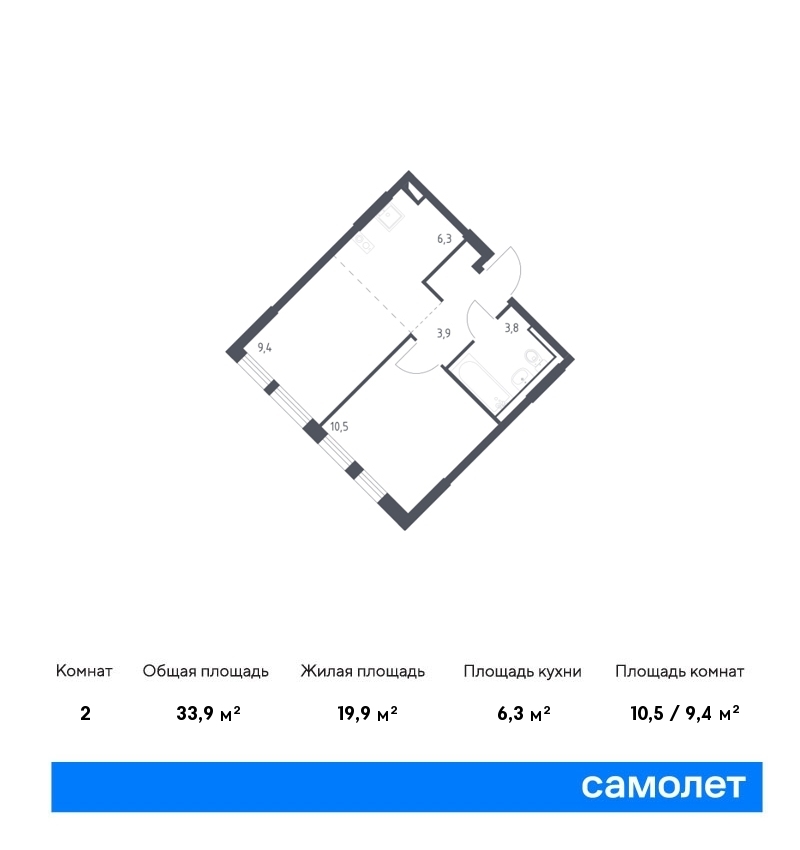 Продается 2-комнатная квартира, площадью 33.90 кв.м. Москва, Ленинградское шоссе, дом к3