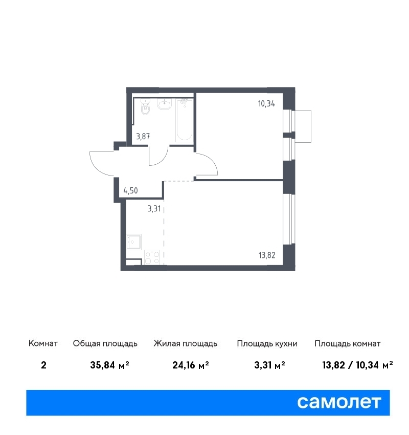 Продается 2-комнатная квартира, площадью 35.80 кв.м. Москва, Ленинградское шоссе, дом к1
