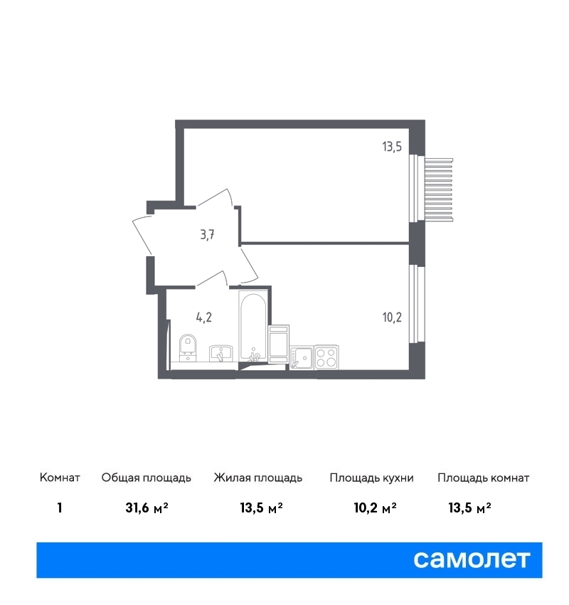 Продается 1-комнатная квартира, площадью 31.60 кв.м. Московская область, Мытищи городской округ, город Мытищи, переулок 1-й Стрелковый, дом к4