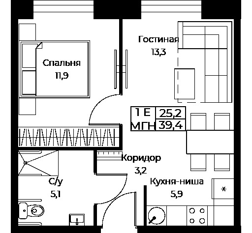 Продается 1-комнатная квартира, площадью 39.40 кв.м. Москва, улица Наметкина, дом 10Д