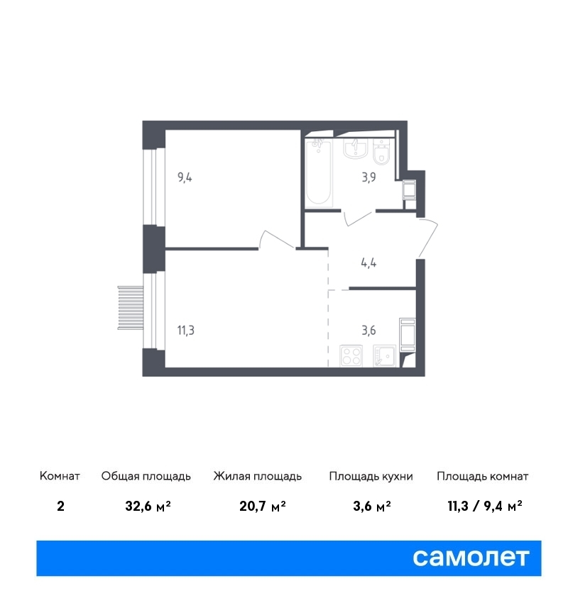 Продается 2-комнатная квартира, площадью 32.60 кв.м. Московская область, Мытищи городской округ, город Мытищи, переулок 1-й Стрелковый, дом к4.2