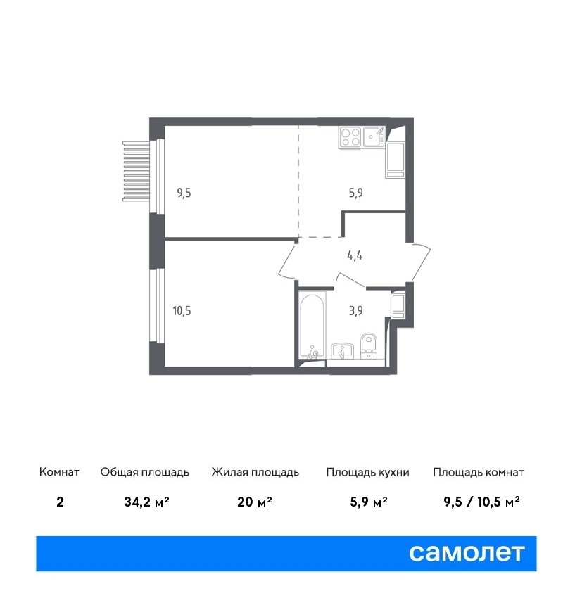 Продается 2-комнатная квартира, площадью 34.20 кв.м. Московская область, Мытищи городской округ, город Мытищи, переулок 1-й Стрелковый, дом к4