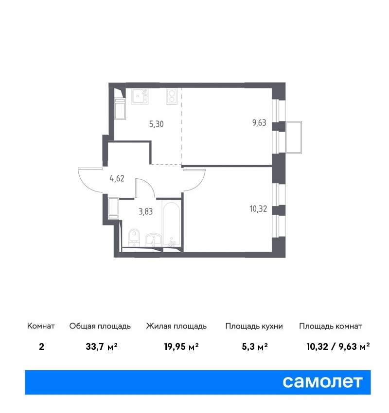 Продается 2-комнатная квартира, площадью 33.70 кв.м. Московская область, Ленинский район, деревня Коробово, дом к3.2