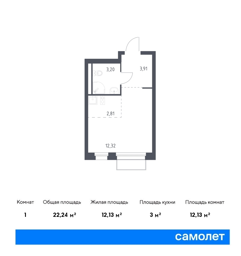 Продается 1-комнатная квартира, площадью 22.20 кв.м. Москва, поселение Филимонковское, квартал 176, дом к1