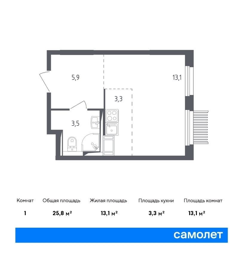 Продается 1-комнатная квартира, площадью 25.80 кв.м. Московская область, Мытищи городской округ, город Мытищи, переулок 1-й Стрелковый, дом к4
