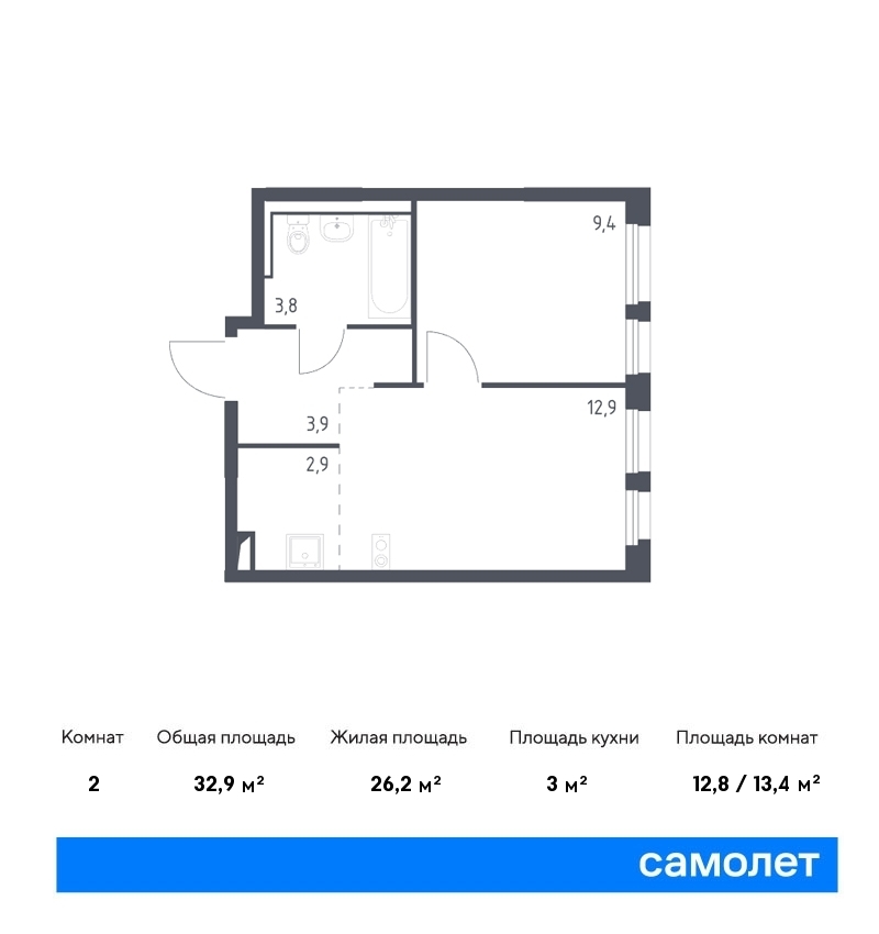 Продается 2-комнатная квартира, площадью 32.90 кв.м. Москва, Ленинградское шоссе, дом к3