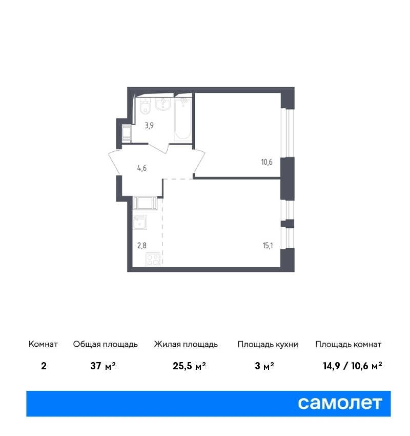 Продается 2-комнатная квартира, площадью 37.00 кв.м. Московская область, Мытищи городской округ, город Мытищи, переулок 1-й Стрелковый, дом к4.2